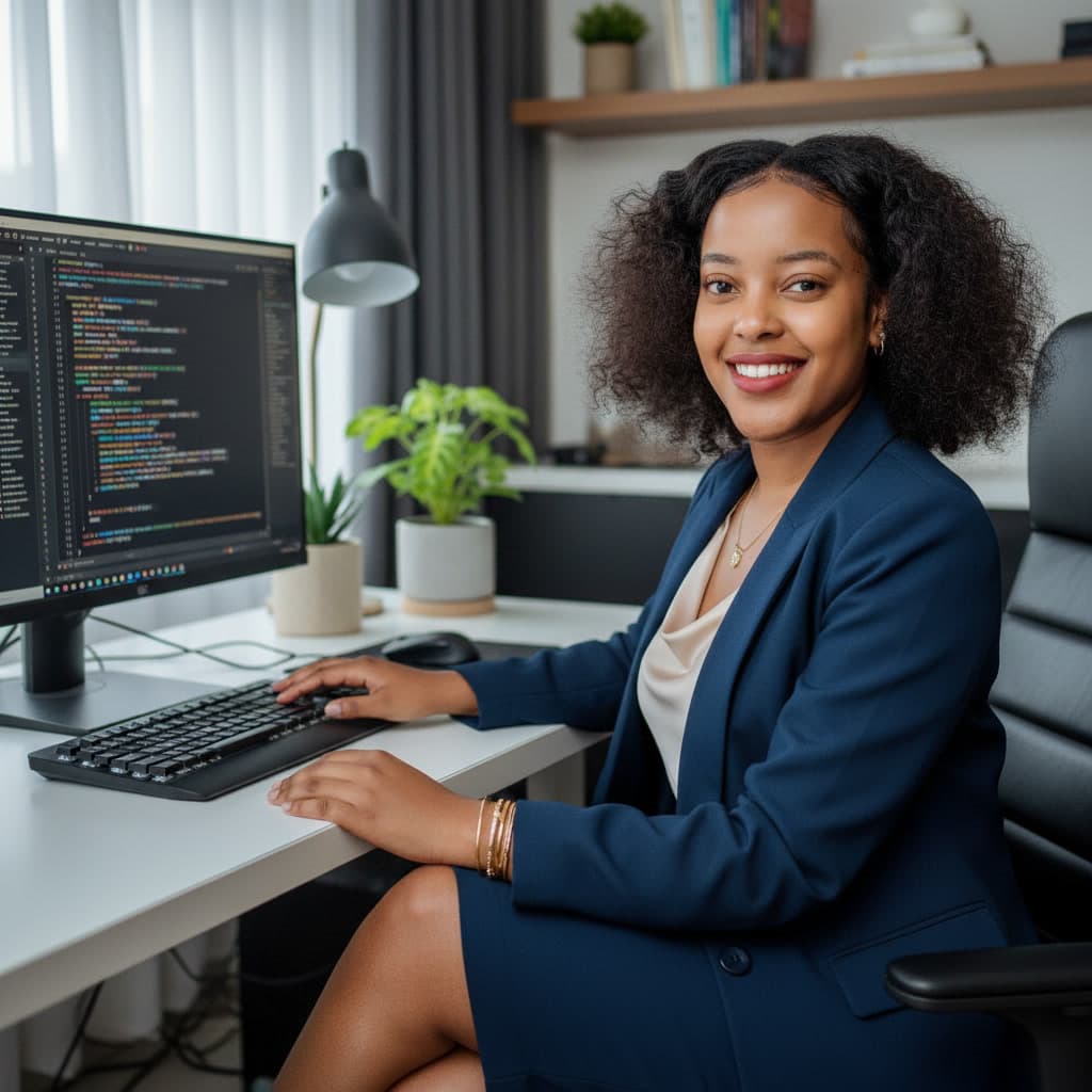 Nandawula Regine building at her desk